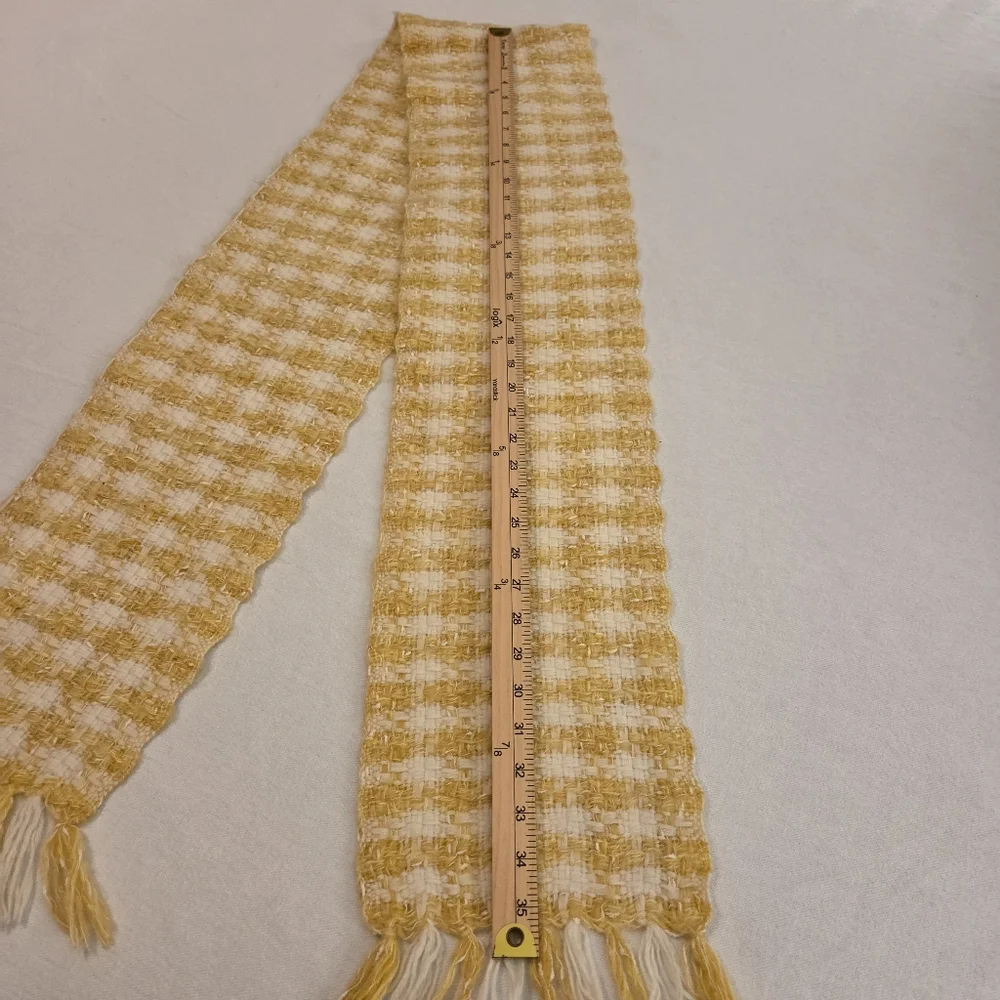 BANANA REPUBLIC Vintage Yellow Off White Lambswool Fringed‎ Check Scarf Women's